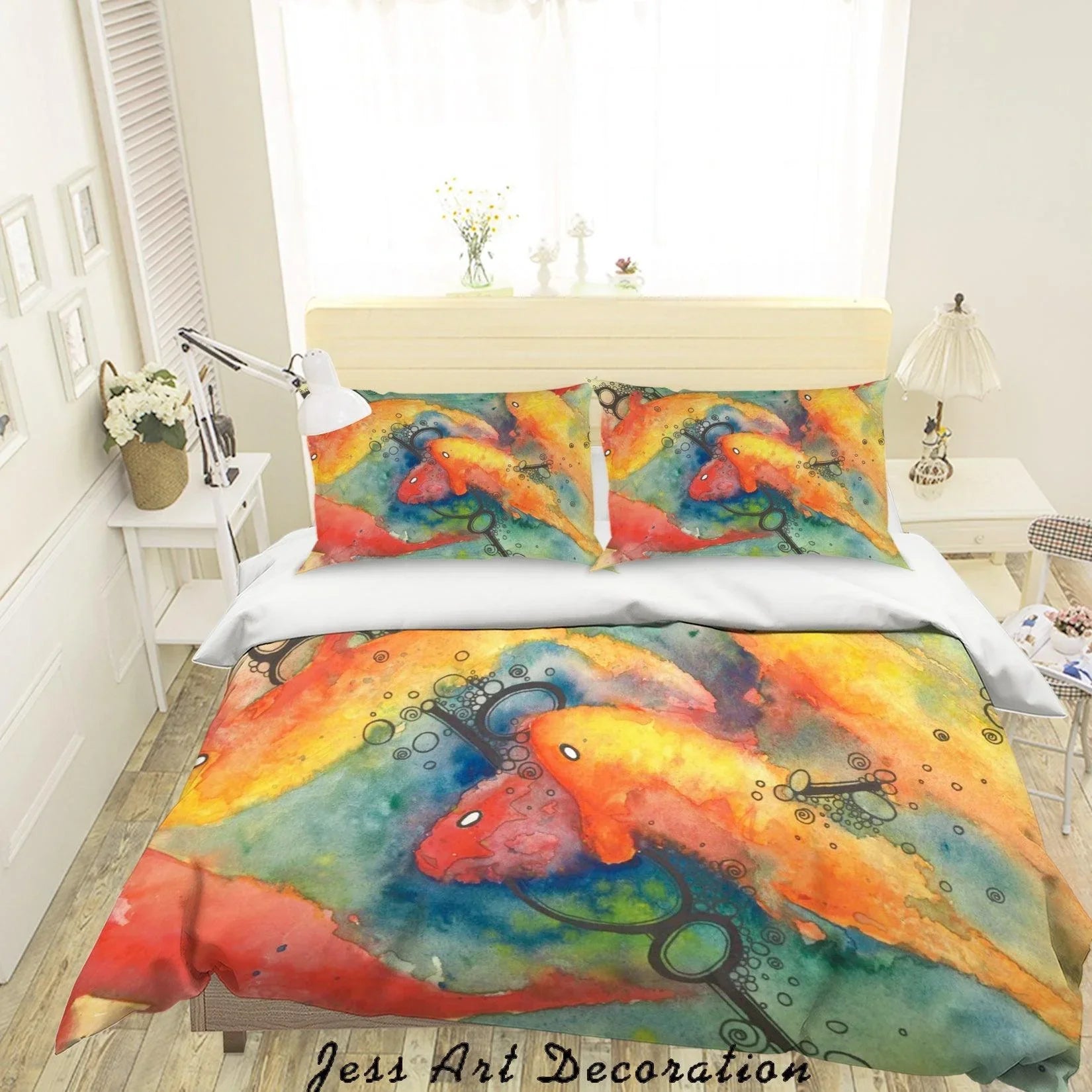 3D Watercolor Red Carp Quilt Cover Set Bedding Set Pillowcases 47- Jess Art Decoration