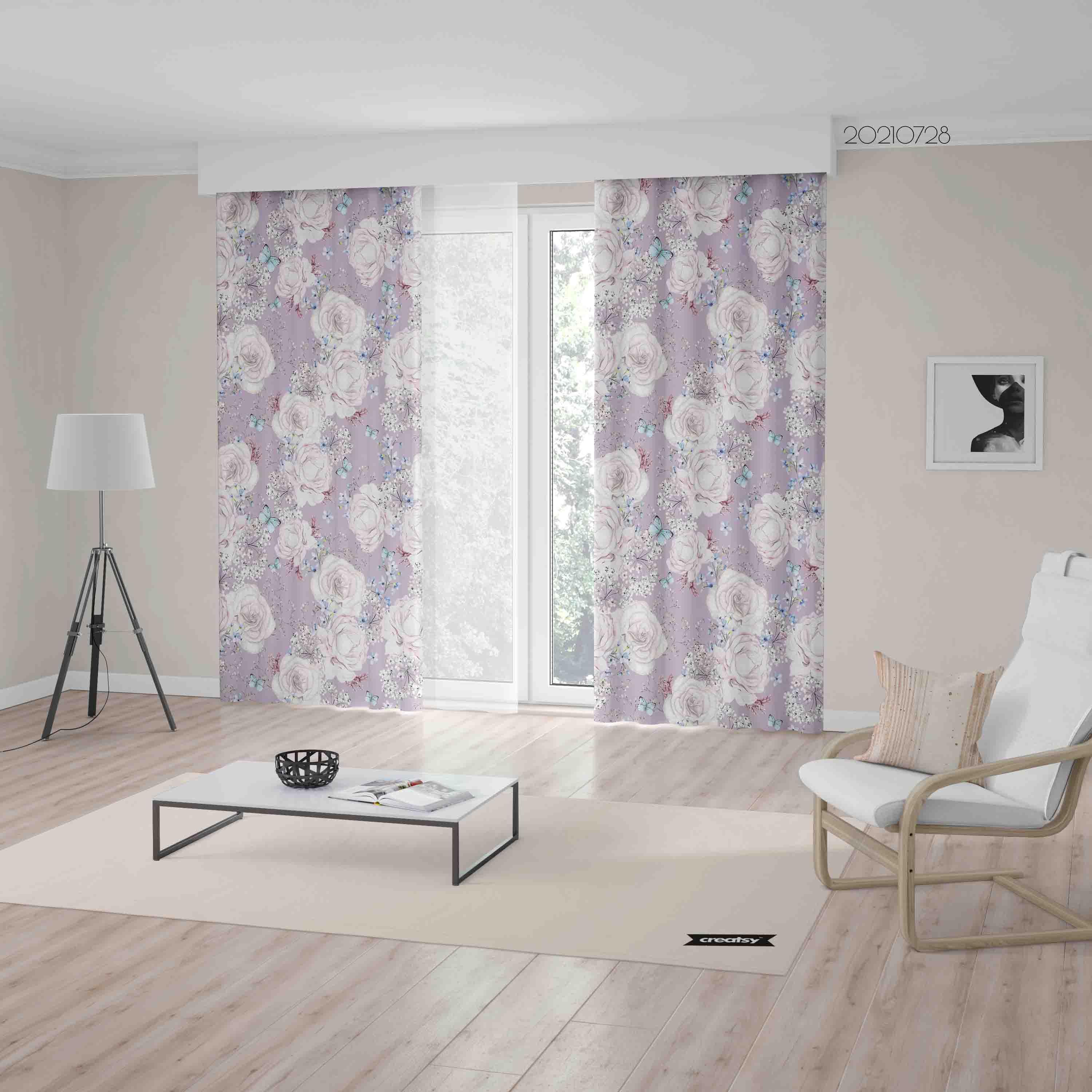 3D Hand Drawn Floral Pattern Curtains and Drapes LQH 7- Jess Art Decoration