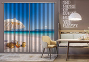 3D Beach Blue Sea Guitar Sun Umbrella Curtains and Drapes GD 1277- Jess Art Decoration