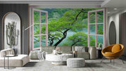3D Window Forest Lakes Tree Wall Mural Wallpaper SWW5117- Jess Art Decoration