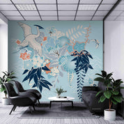 3D Blue Floral Crane Wall Mural Wallpaper SF55- Jess Art Decoration