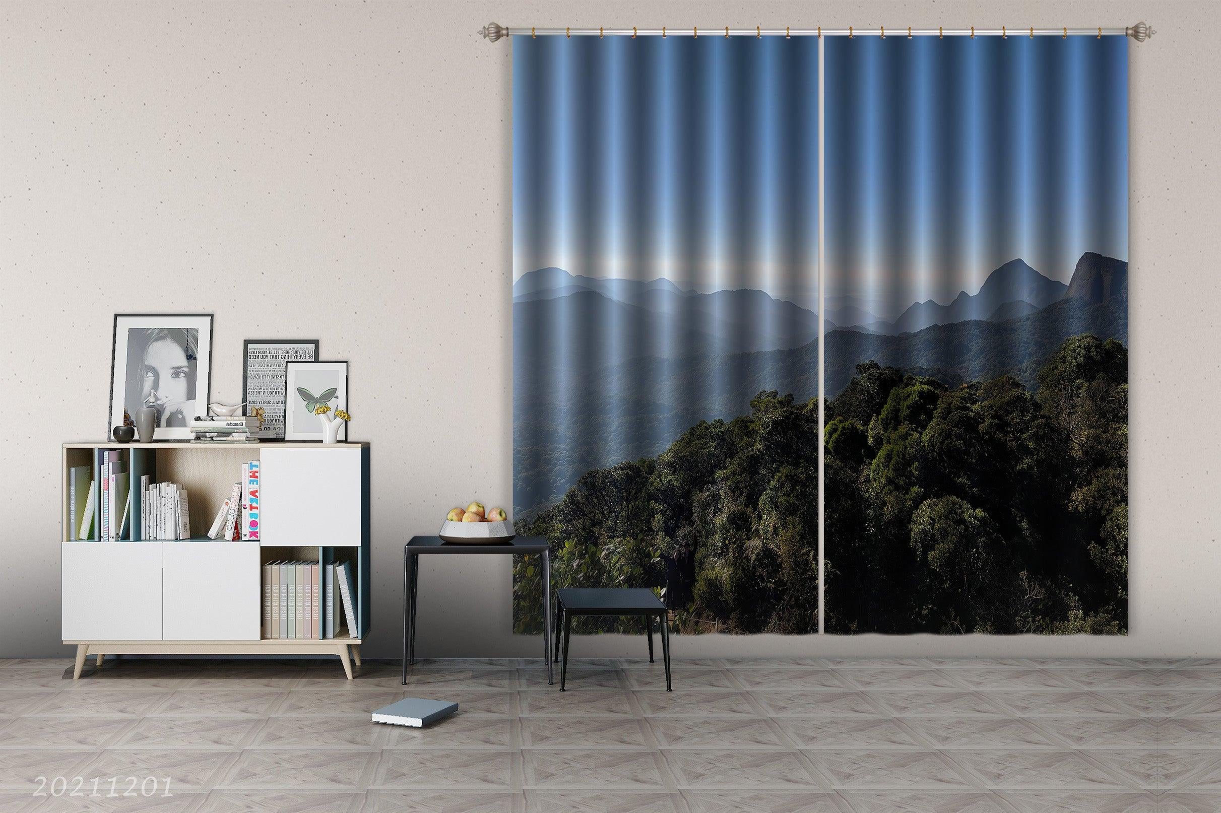 3D Landscape Nature Mountain Forest Green Curtains and Drapes LLL 9- Jess Art Decoration