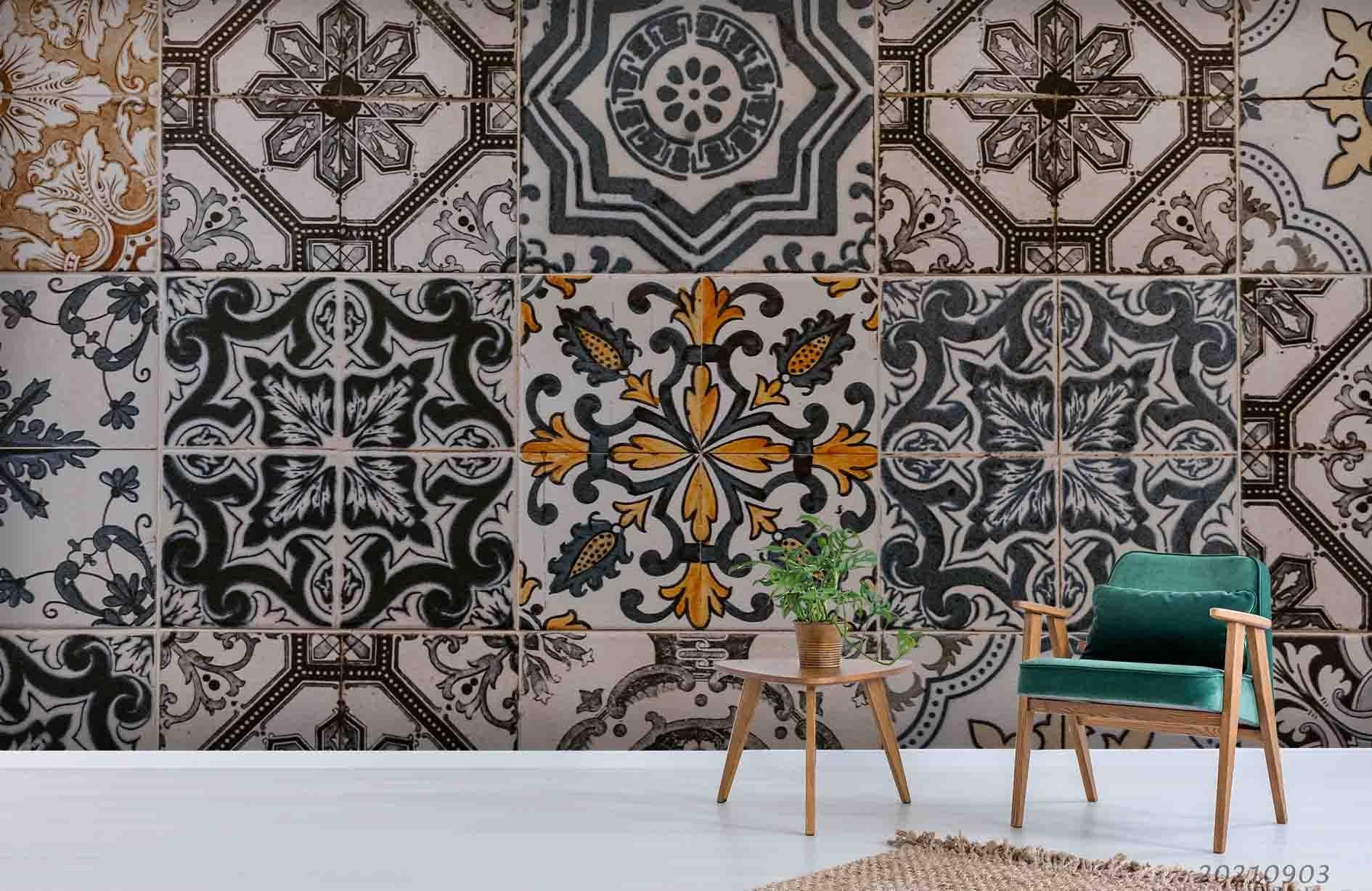 3D Abstract Floral Tile Texture Wall Mural Wallpaper LQH 99- Jess Art Decoration