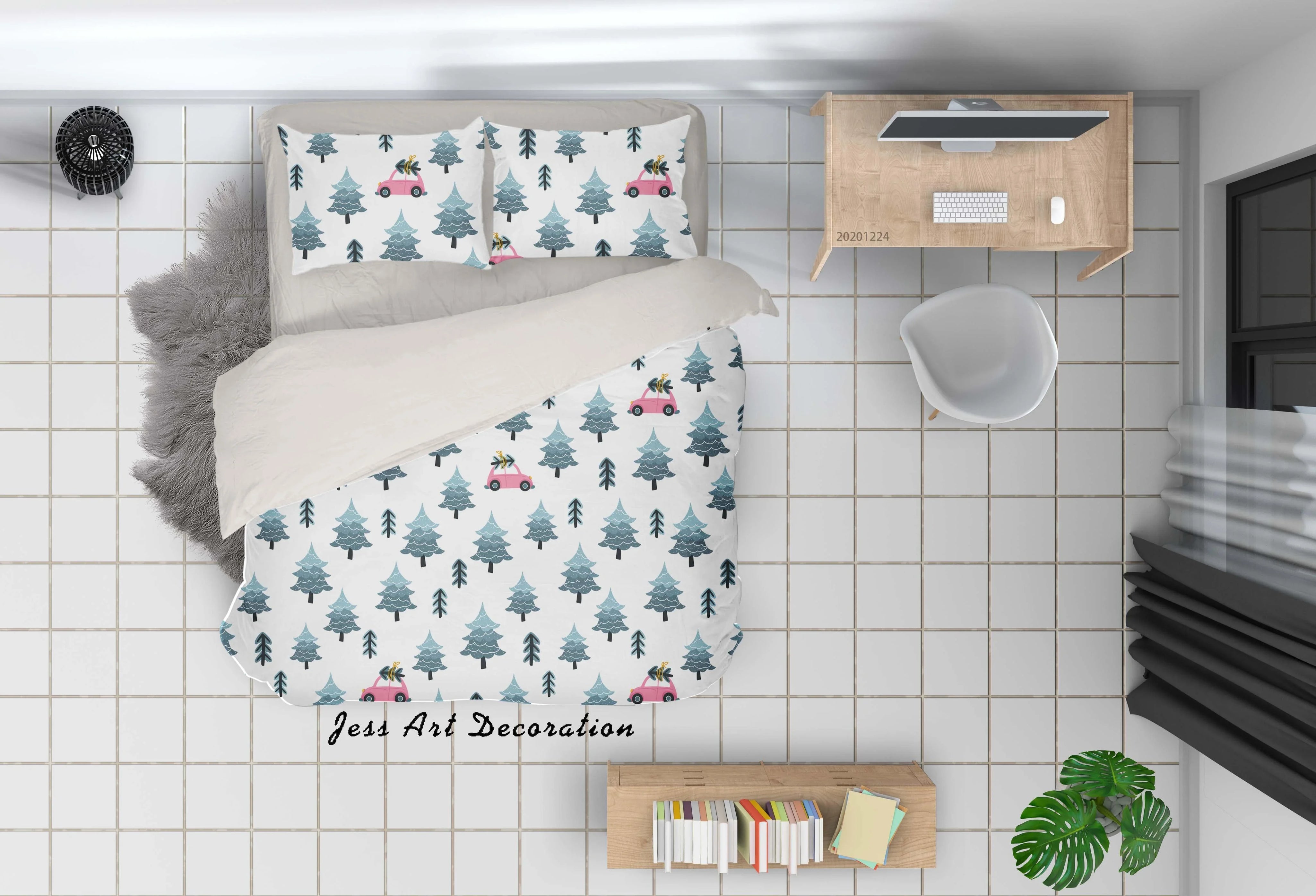 3D Cartoon Christmas Pine Tree Green Quilt Cover Set Bedding Set Duvet Cover Pillowcases 5 LQH- Jess Art Decoration
