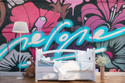 3D Dark Floral Blue Slogan Graffiti Wall Mural Wallpaper 227- Jess Art Decoration