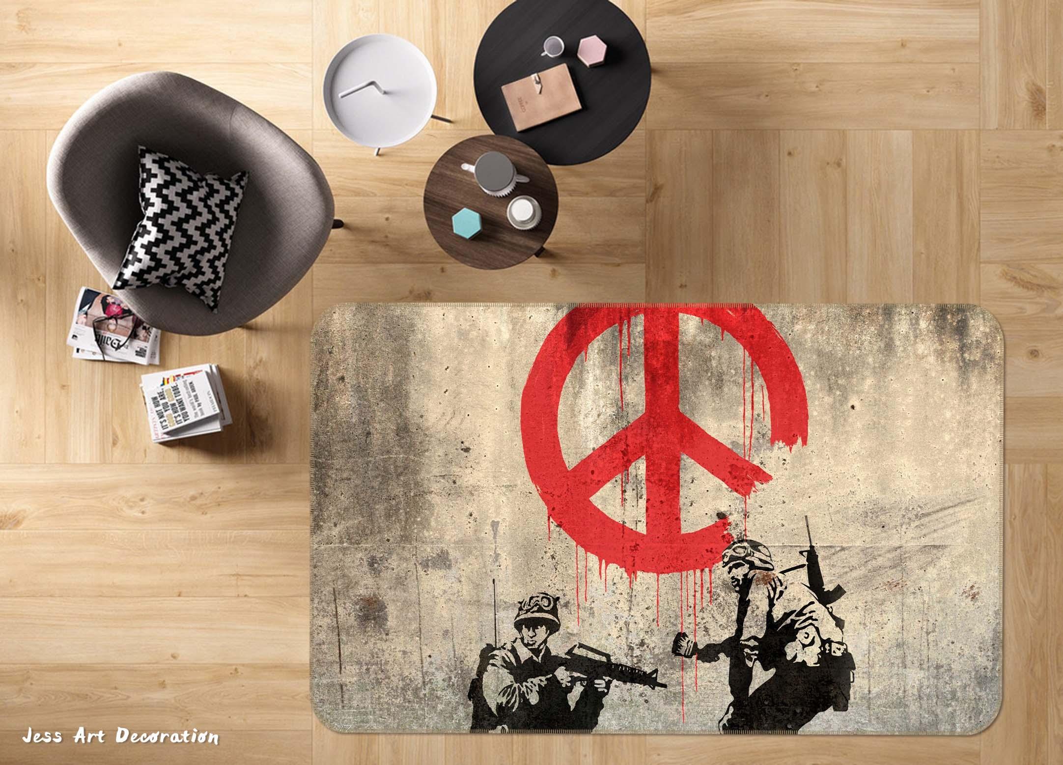 3D War Soldier Graffiti Background Non-Slip Rug Mat A082 LQH- Jess Art Decoration