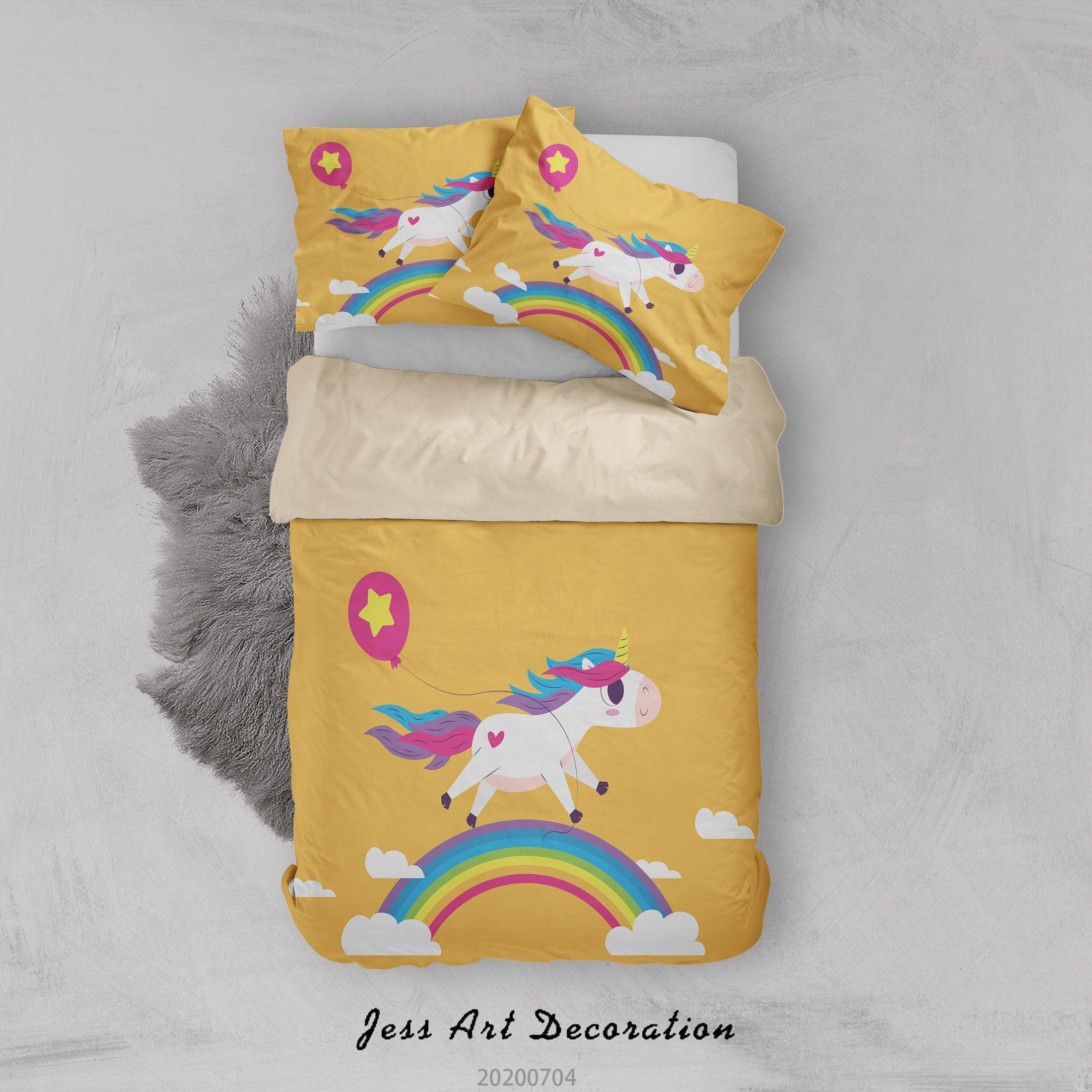 3D Yellow Rainbow Unicorn Quilt Cover Set Bedding Set Duvet Cover Pillowcases SF190- Jess Art Decoration