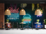 3D Hamburger Coffee Neon Light Good Floral Wall Mural Wallpaper SWW102- Jess Art Decoration