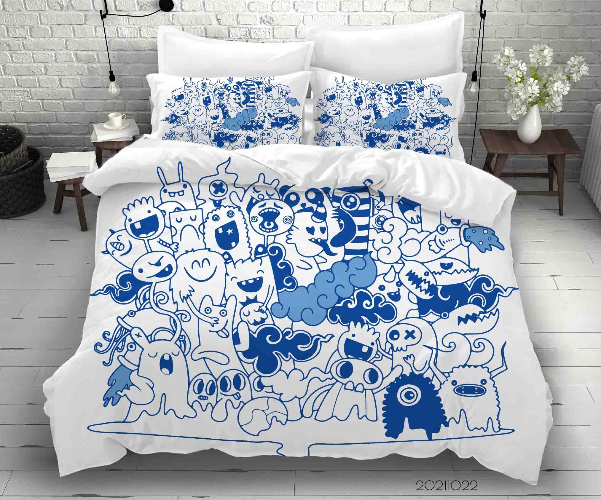 3D Abstract Blue Monster Graffiti Quilt Cover Set Bedding Set Duvet Cover Pillowcases 48- Jess Art Decoration