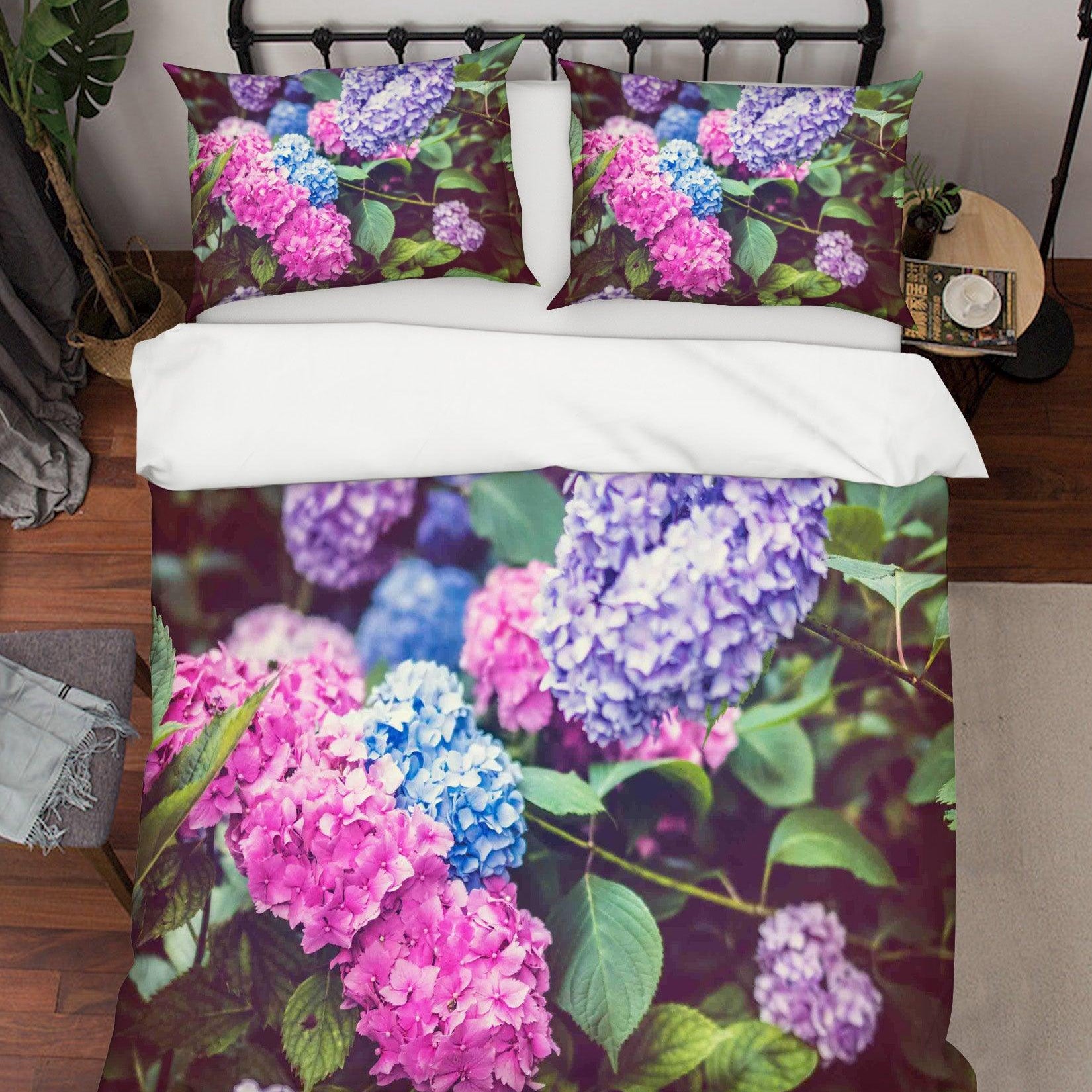 3D Pink Hydrangea Quilt Cover Set Bedding Set Duvet Cover Pillowcases LQH A162- Jess Art Decoration