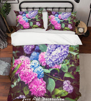 3D Pink Hydrangea Quilt Cover Set Bedding Set Duvet Cover Pillowcases LQH A162- Jess Art Decoration