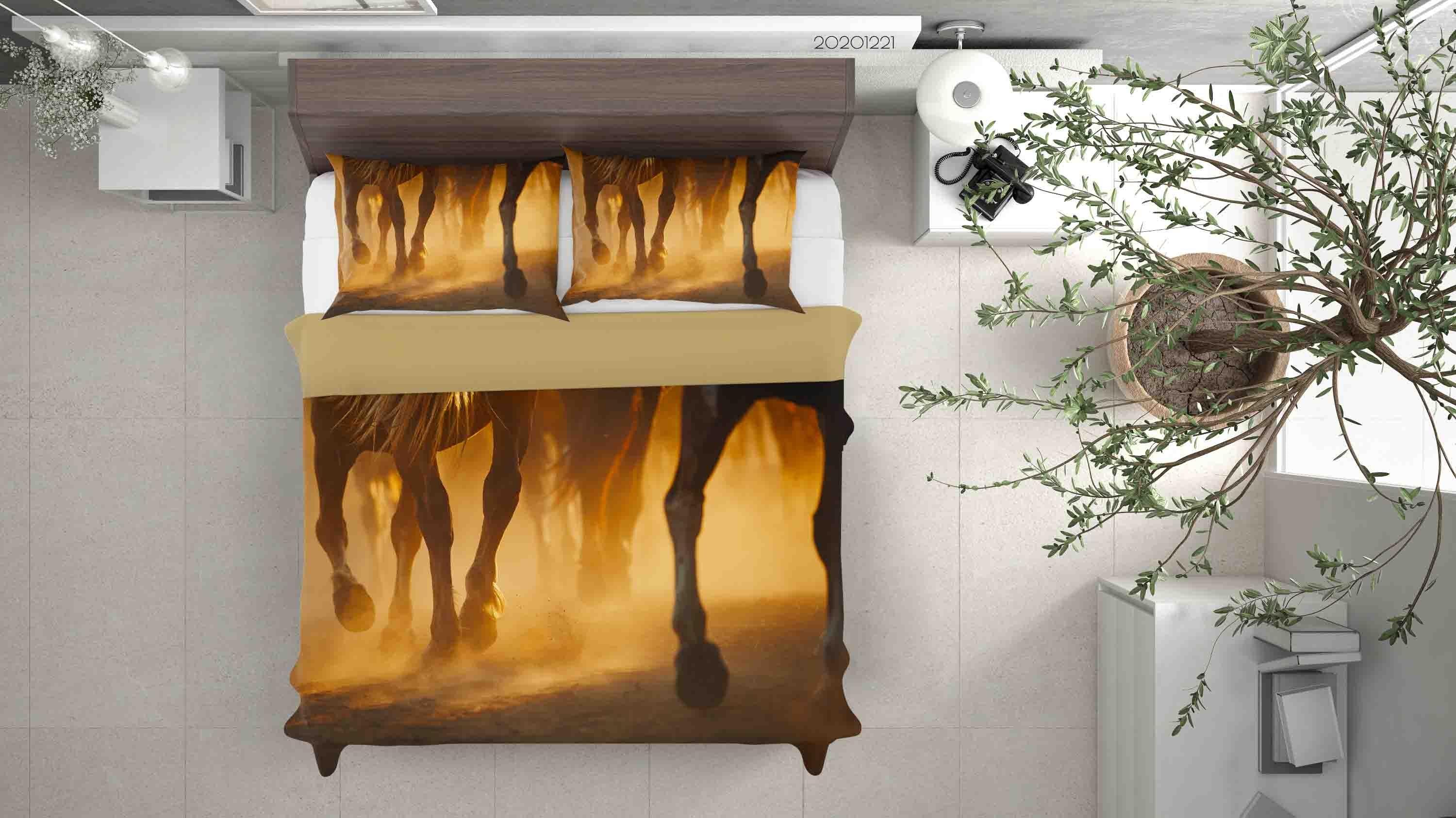 3D Brown Running Horse Quilt Cover Set Bedding Set Duvet Cover Pillowcases 207 LQH- Jess Art Decoration