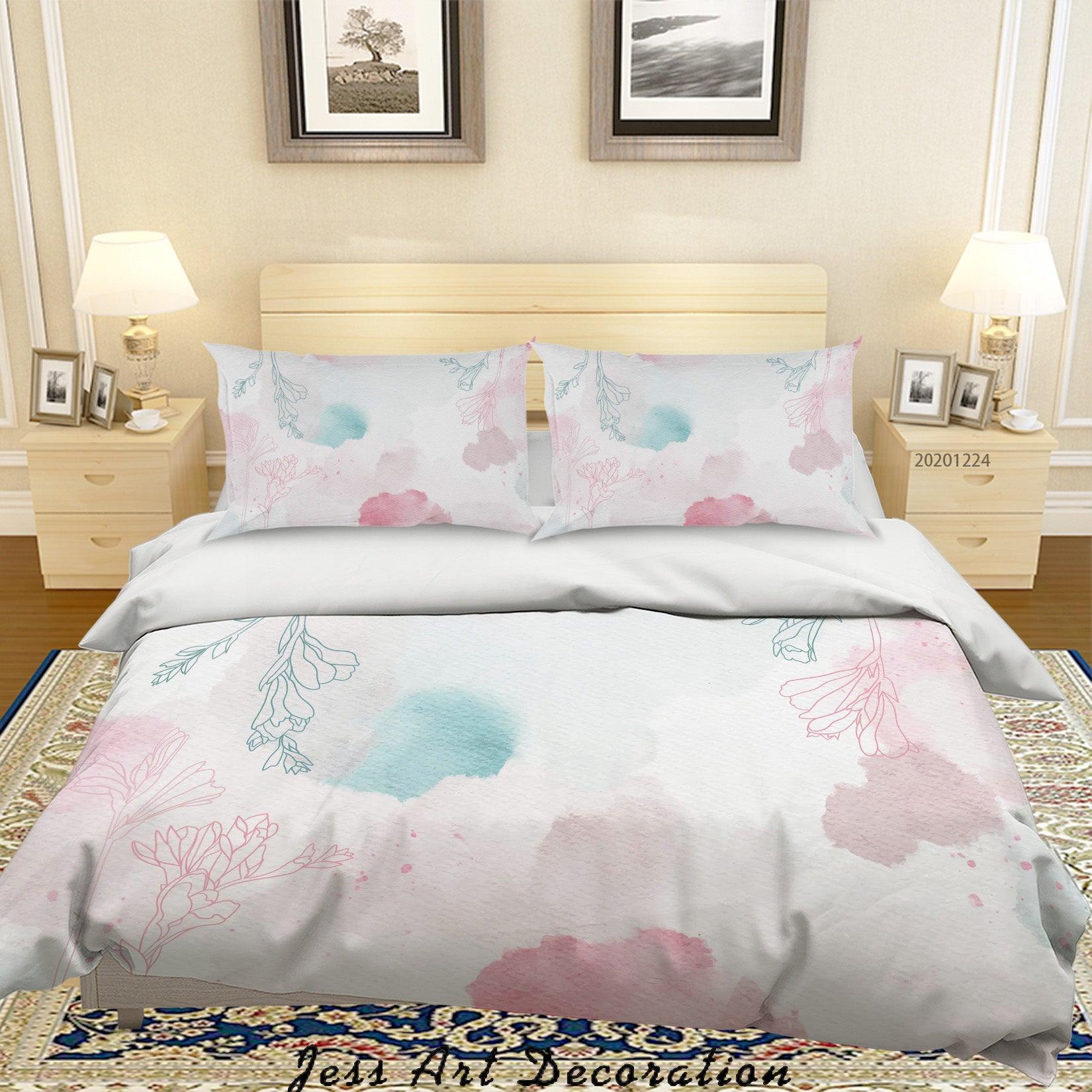 3D Watercolor Pink Floral Quilt Cover Set Bedding Set Duvet Cover Pillowcases 15 LQH- Jess Art Decoration