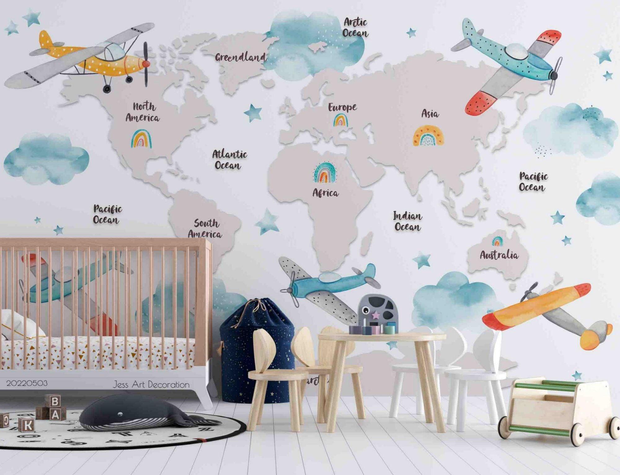 3D Cartoon World Map Wall Mural Wallpaper SWW 40- Jess Art Decoration