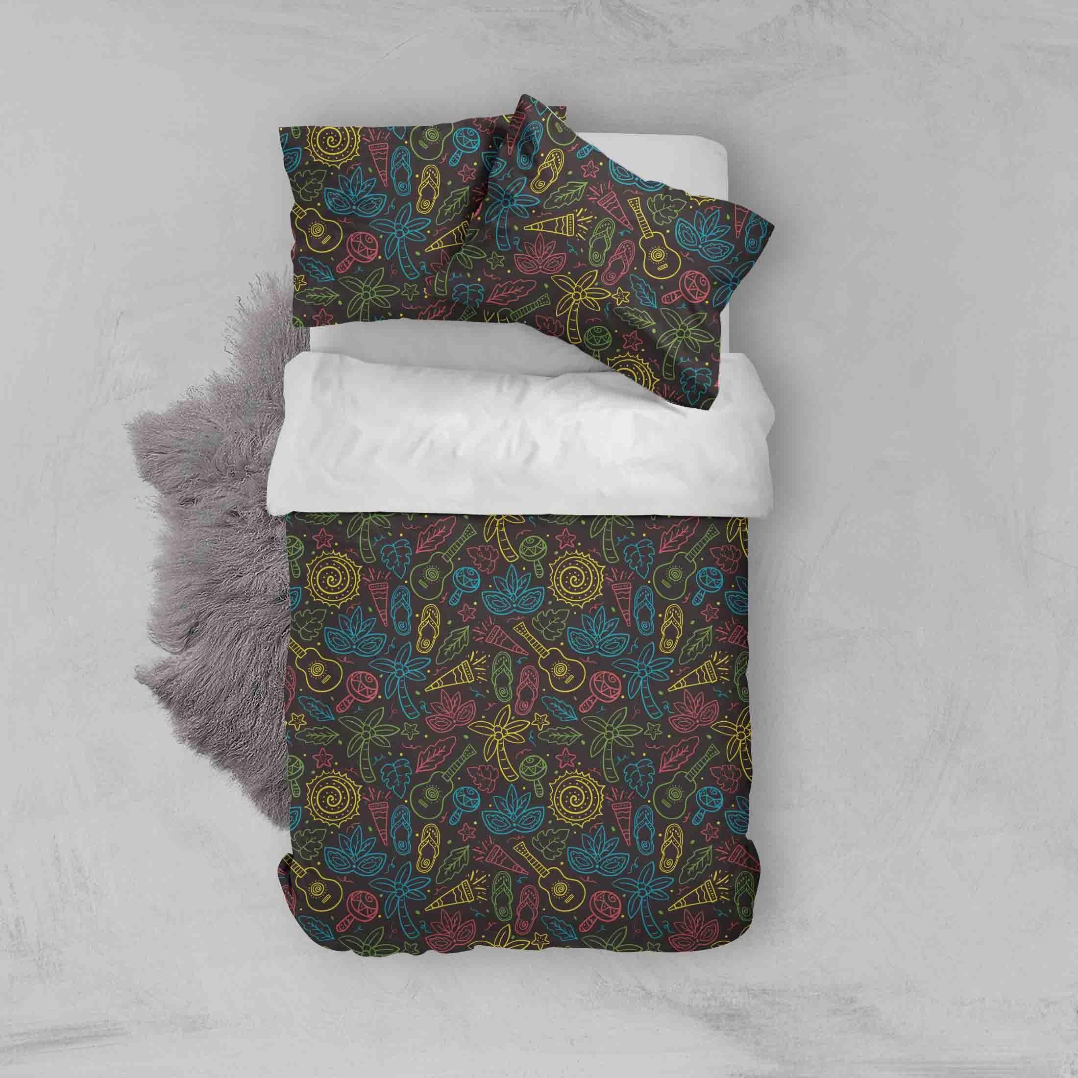 3D Colorful Guitar Palm Tree Pattern Quilt Cover Set Bedding Set Duvet Cover Pillowcases LXL- Jess Art Decoration