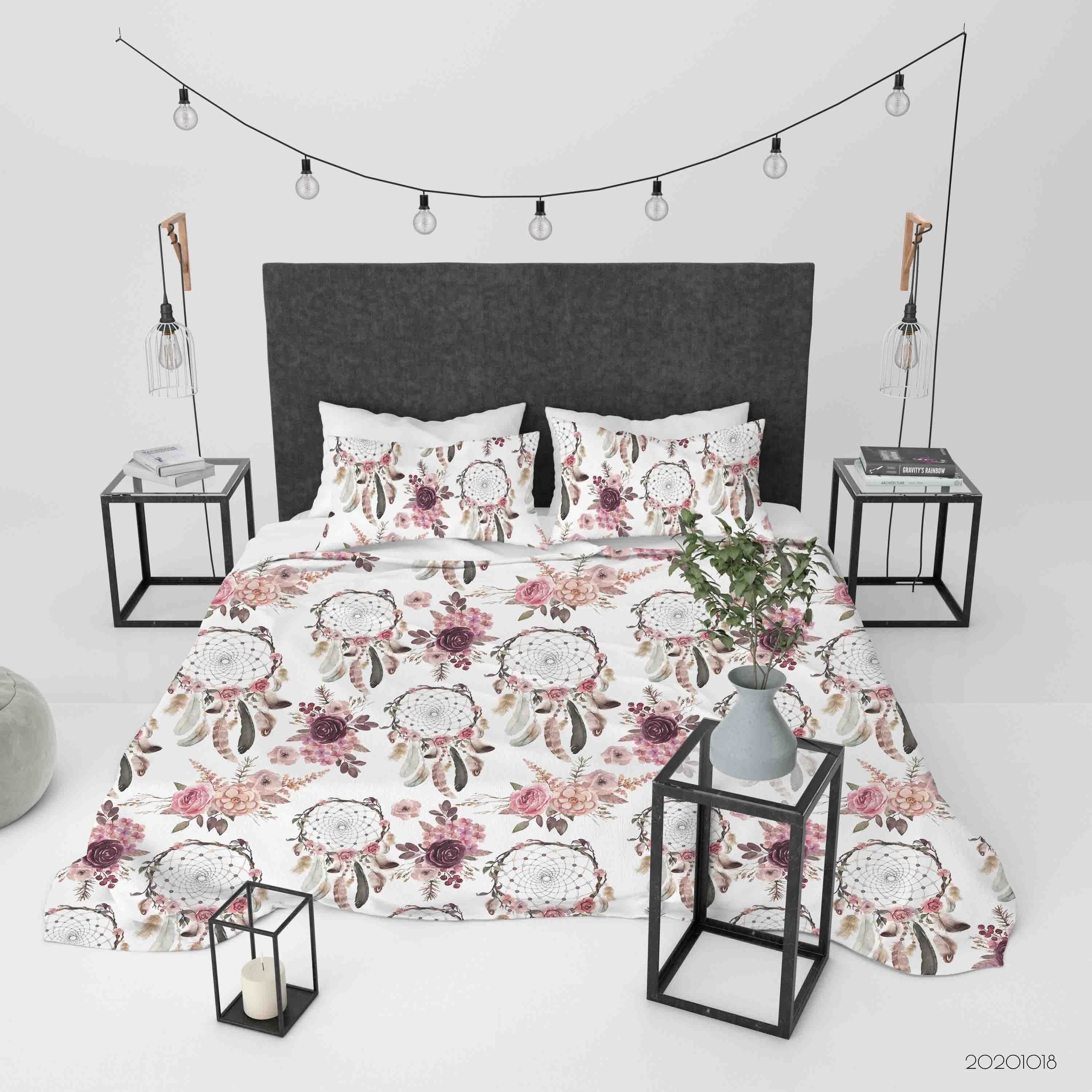 3D Watercolor Dream Catcher Flowers Quilt Cover Set Bedding Set Duvet Cover Pillowcases WJ 9756- Jess Art Decoration