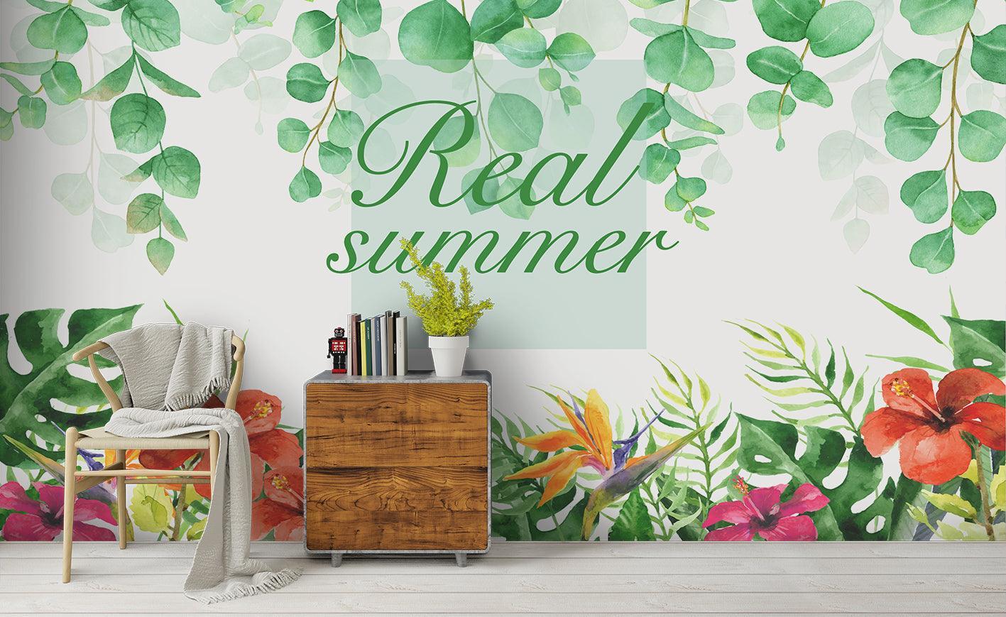 3D Watercolor Green Leaf Wall Mural Wallpaper LQH 69- Jess Art Decoration