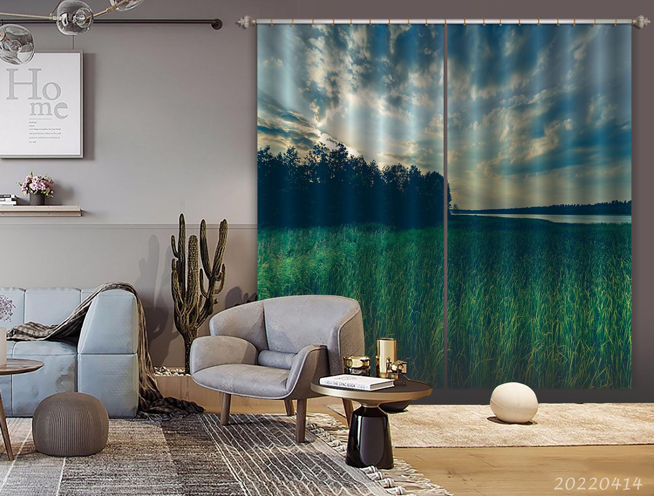 3D Landscape River Tree Nature Grass Curtains and Drapes GD 4122- Jess Art Decoration