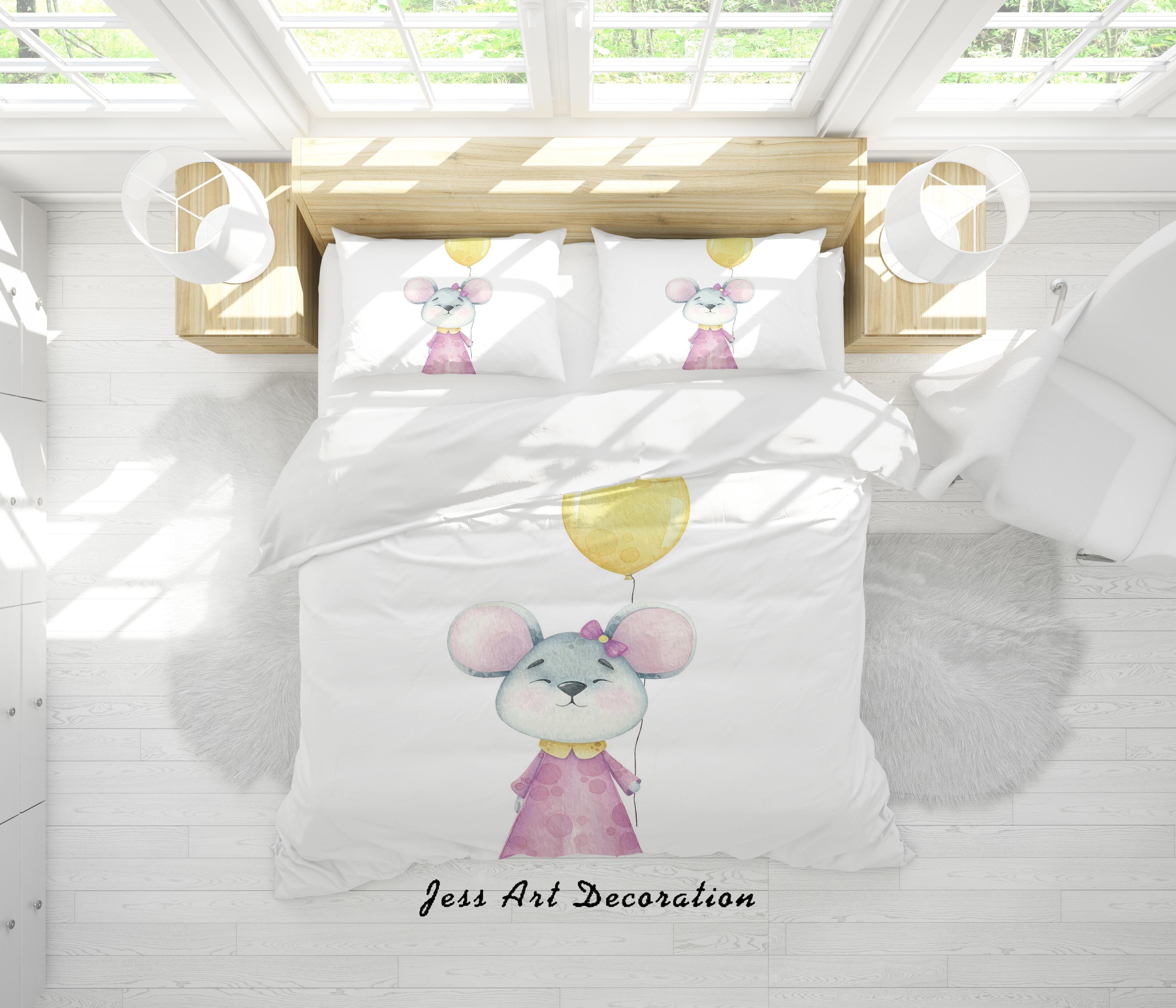 3D White Mouse Balloon Quilt Cover Set Bedding Set Duvet Cover Pillowcases SF19- Jess Art Decoration
