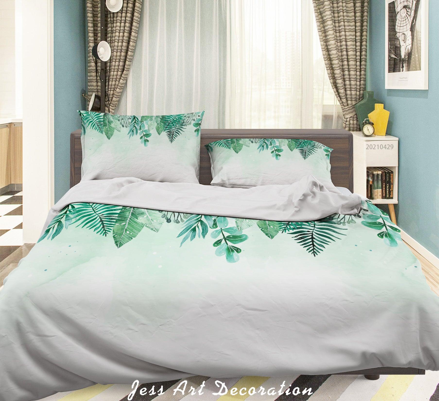 3D Watercolor Green Leaf Quilt Cover Set Bedding Set Duvet Cover Pillowcases 238- Jess Art Decoration