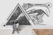 3D Hand Drawn Dolphin Tattoo Art Style Triangle Frame Wall Mural Wallpaper LXL- Jess Art Decoration