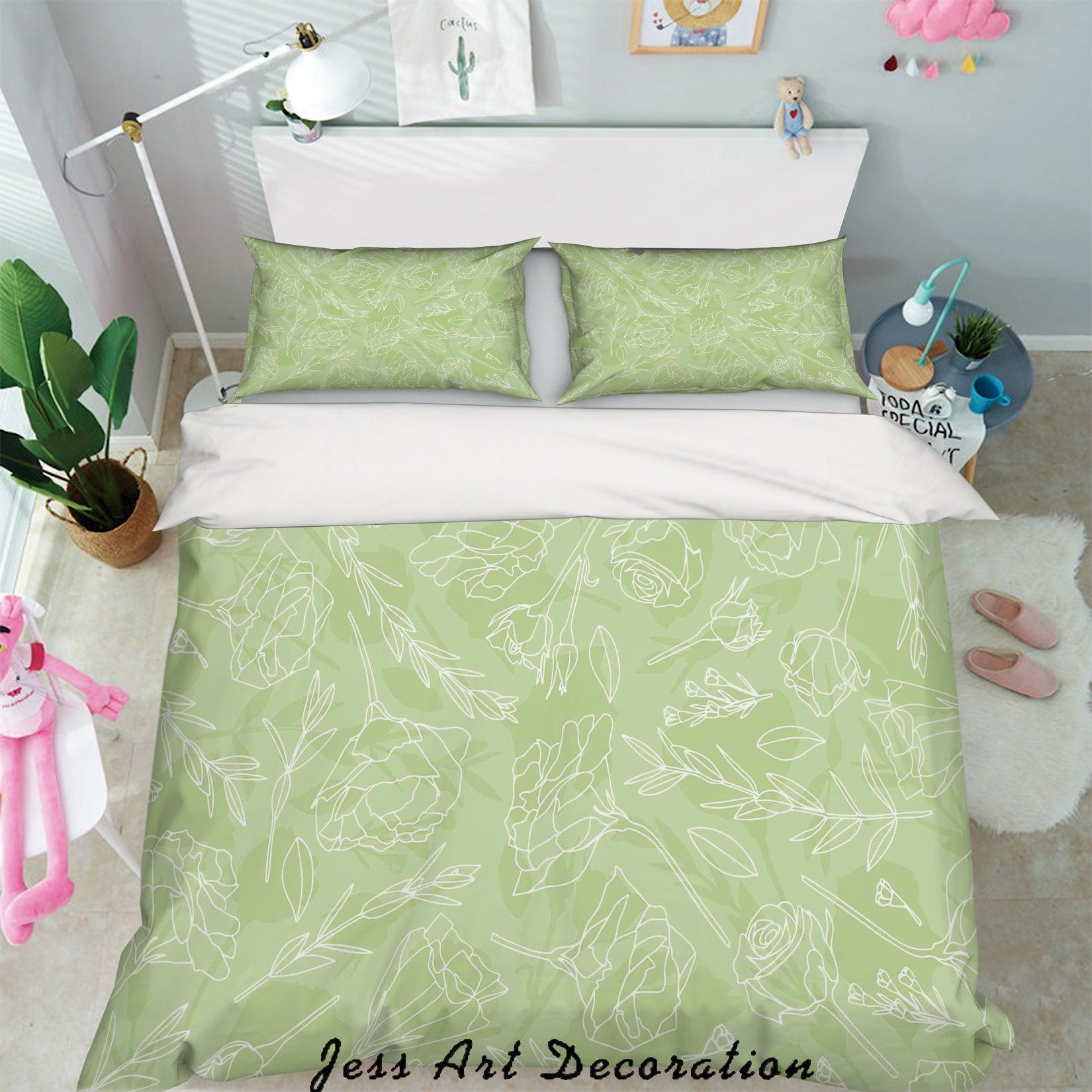 3D Line Drawing Floral Green Quilt Cover Set Bedding Set Pillowcases 39- Jess Art Decoration