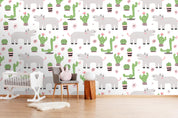 3D cartoon hippo green cactus wall mural wallpaper 26- Jess Art Decoration