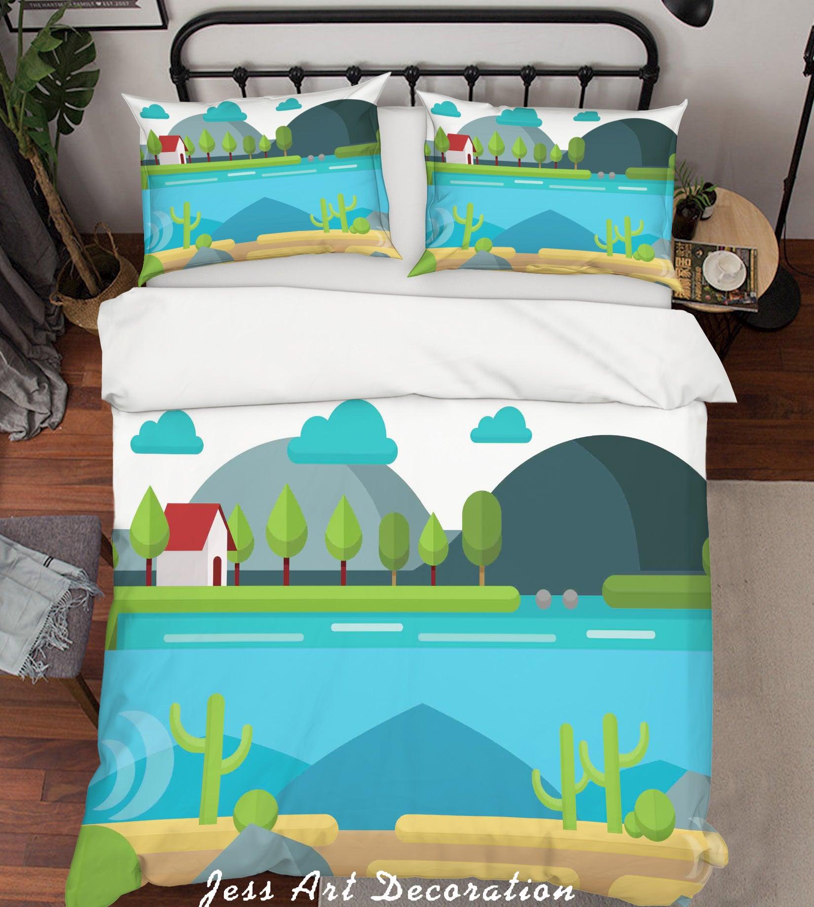 3D Cartoon Green Plants Quilt Cover Set Bedding Set Pillowcases 20- Jess Art Decoration