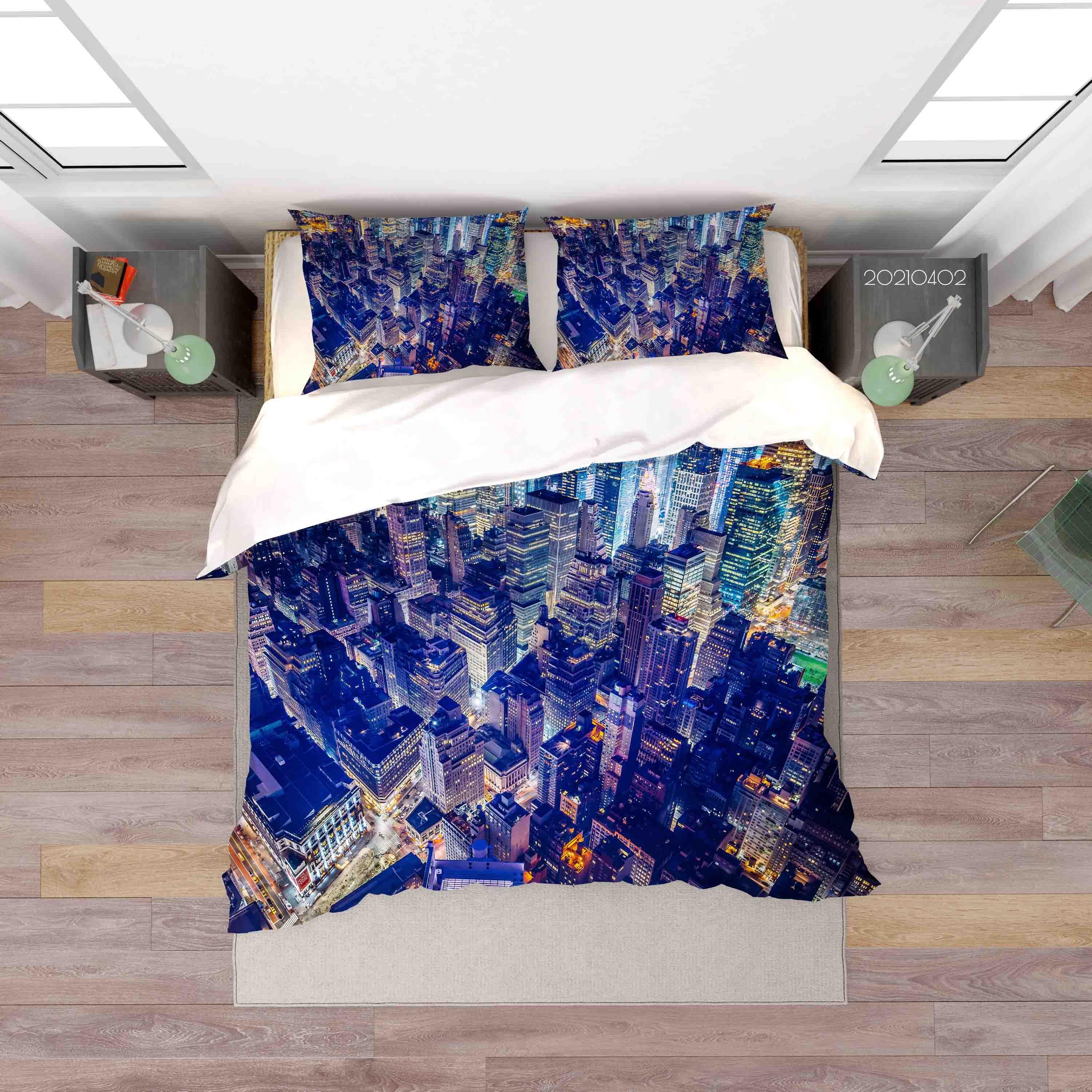 3D City Architecture Night View Quilt Cover Set Bedding Set Duvet Cover Pillowcases LQH 16- Jess Art Decoration
