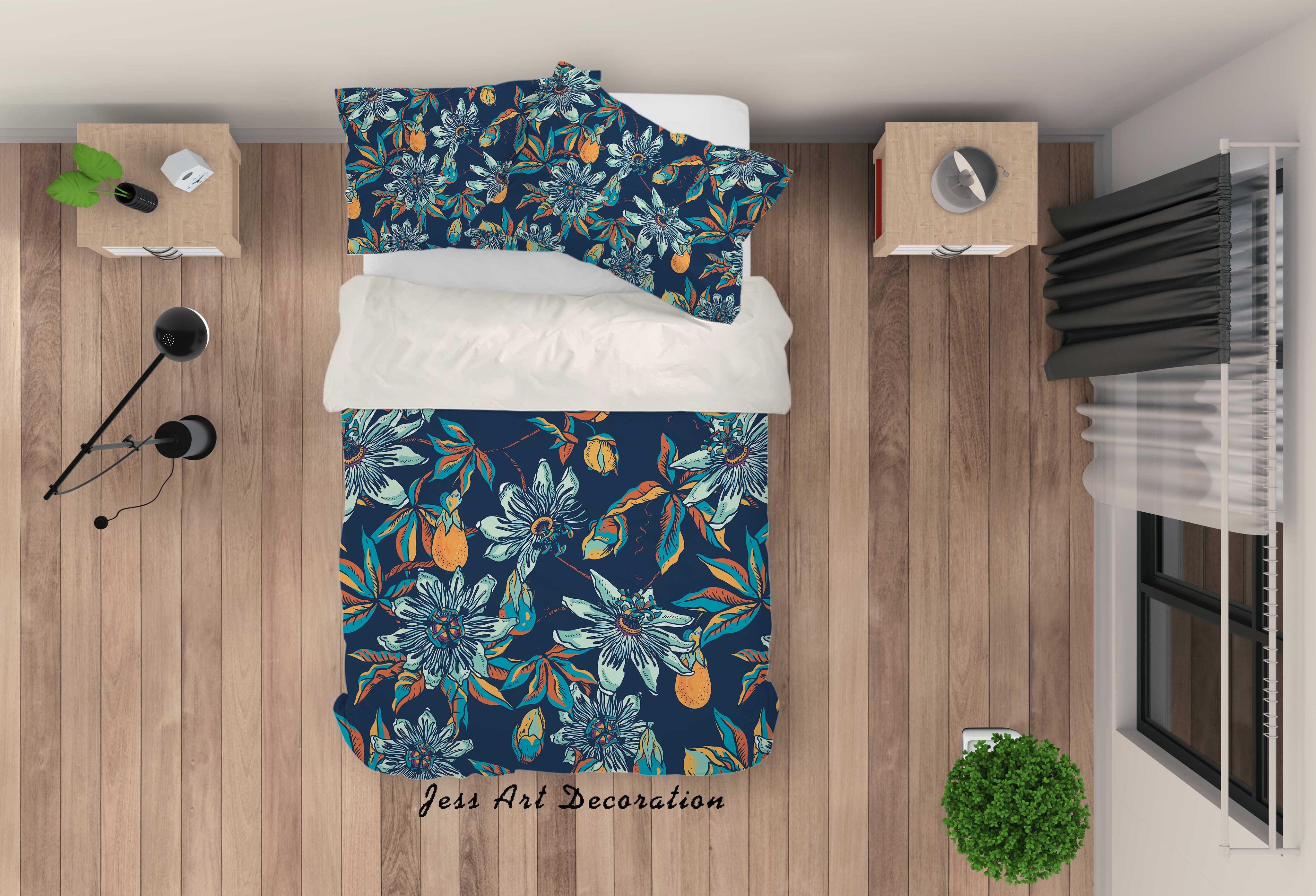 3D Blue Floral Pattern Quilt Cover Set Bedding Set Pillowcases 36- Jess Art Decoration