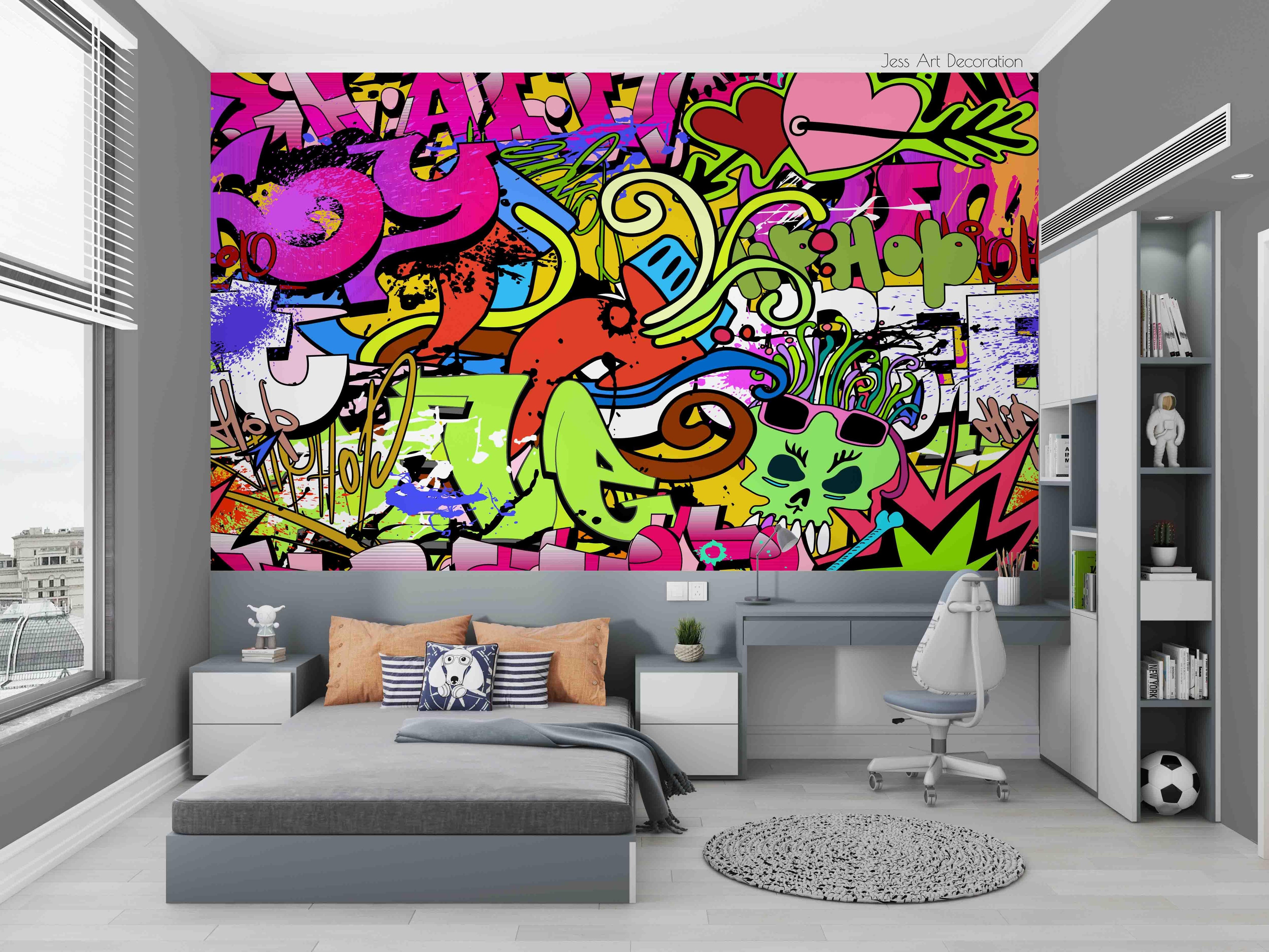 3D Graffiti Colorful Alphabet Skull Abstract Wall Mural Wallpaper LLL 1942- Jess Art Decoration