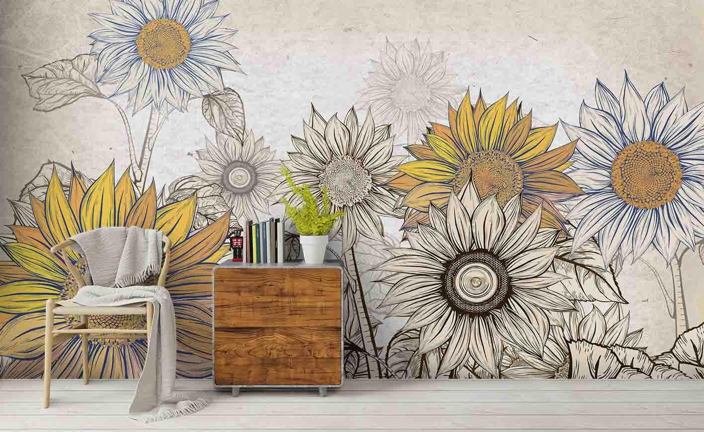3D Hand Painting Sunflowers Wall Mural Wallpaper 61- Jess Art Decoration