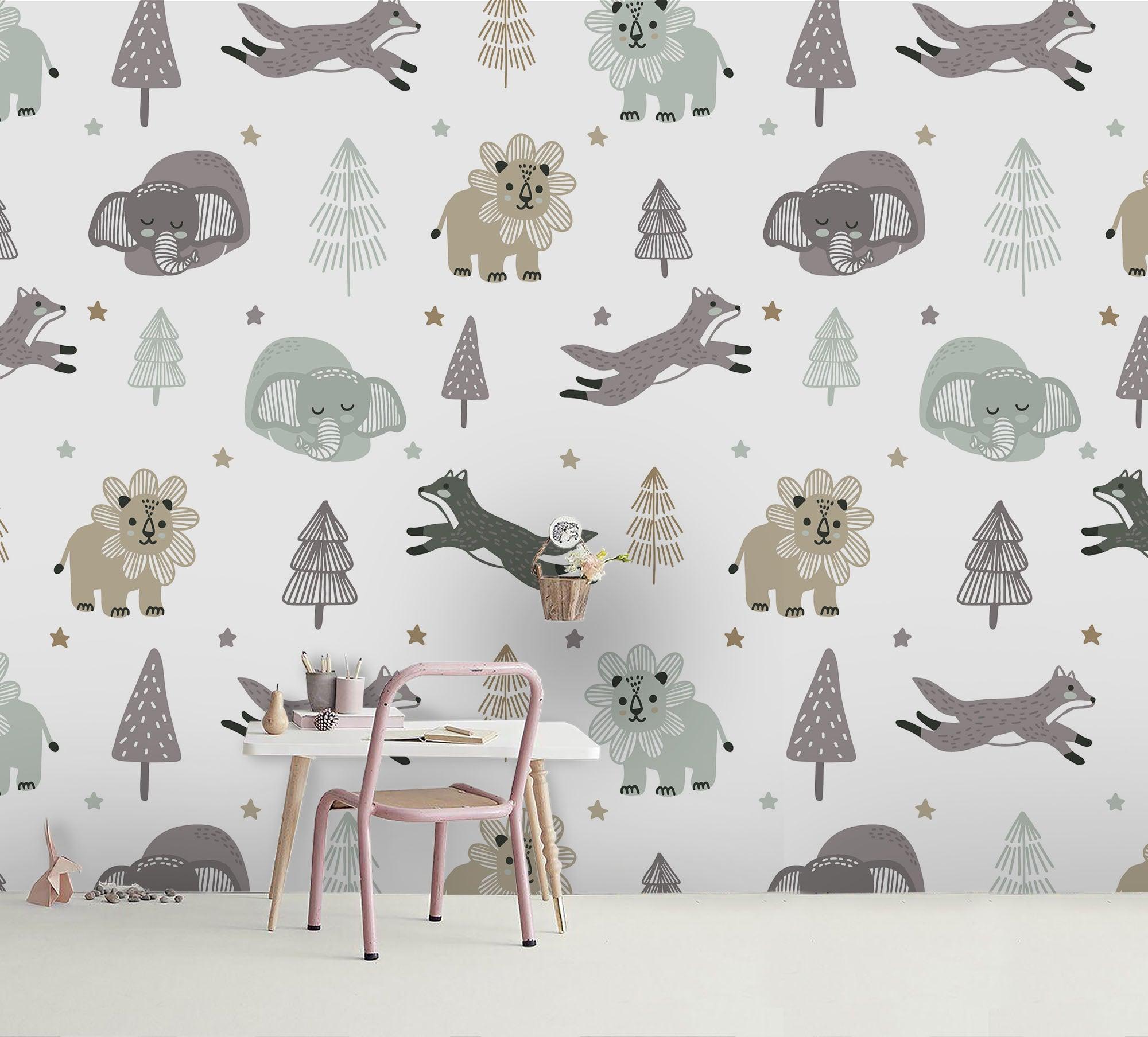 3D Cartoon Animal Tree Wall Mural Wallpaper 48- Jess Art Decoration