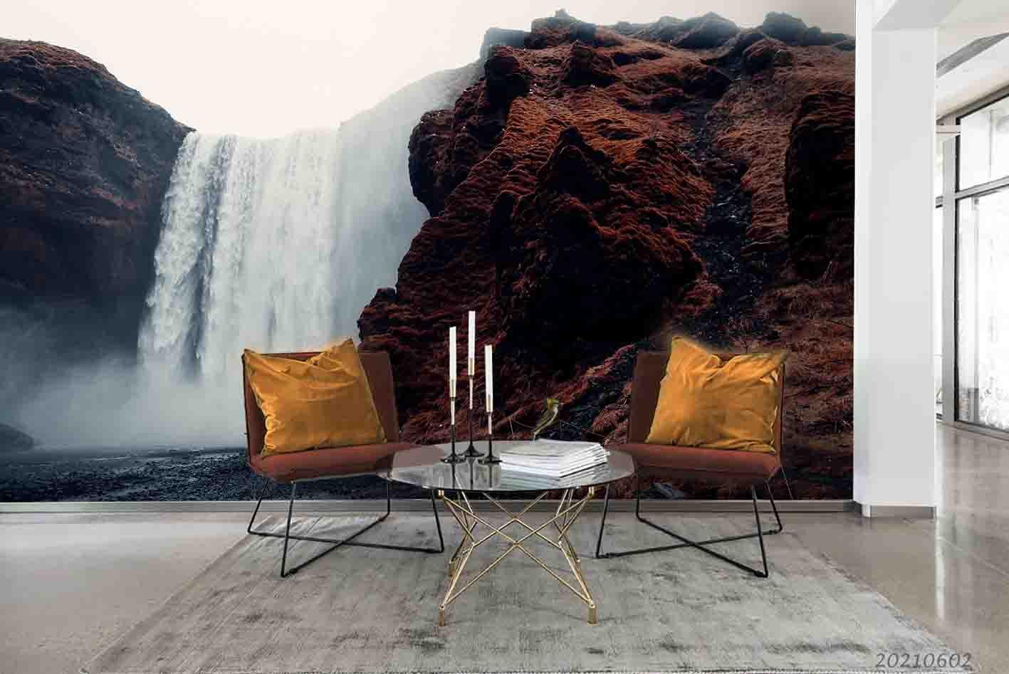 3D Waterfall Cliff Stone Mountain Wall Mural Wallpaper SWW980- Jess Art Decoration
