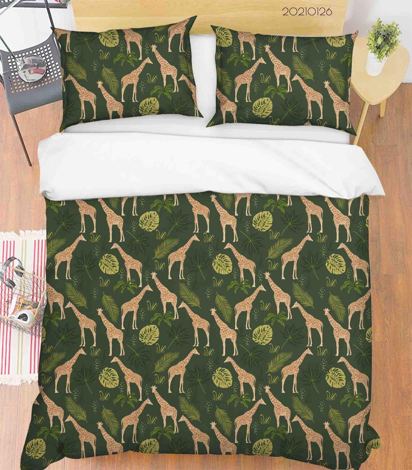 3D Tropical Green Leaf Giraffe Quilt Cover Set Bedding Set Duvet Cover Pillowcases 63- Jess Art Decoration