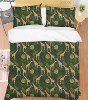 3D Tropical Green Leaf Giraffe Quilt Cover Set Bedding Set Duvet Cover Pillowcases 63- Jess Art Decoration