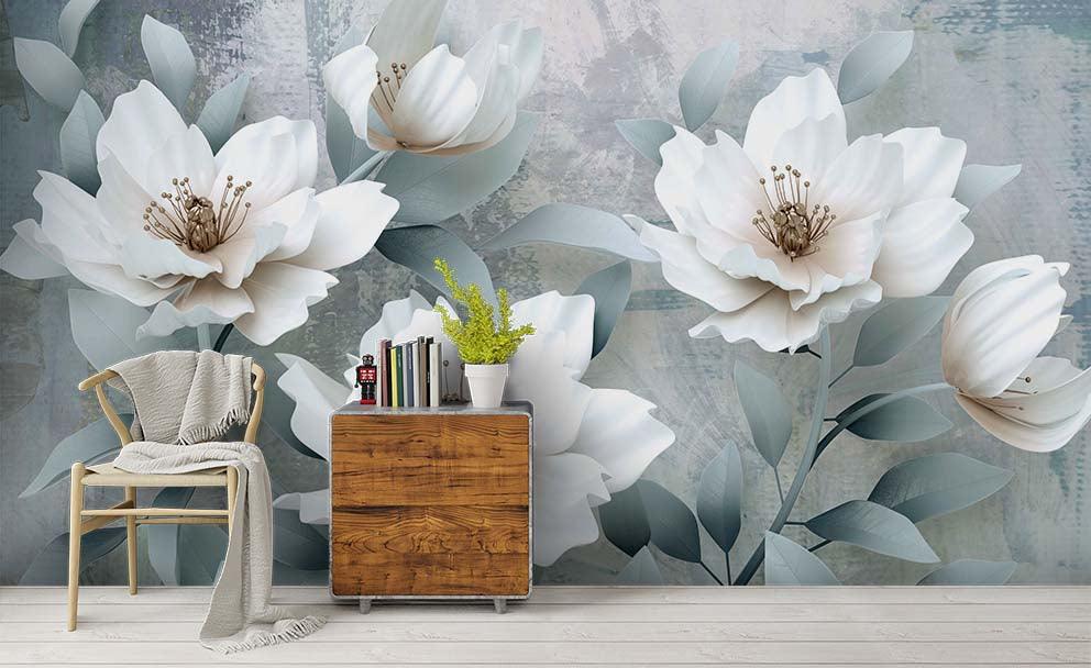 3D Watercolor White Floral Wall Mural Wallpaper 76- Jess Art Decoration