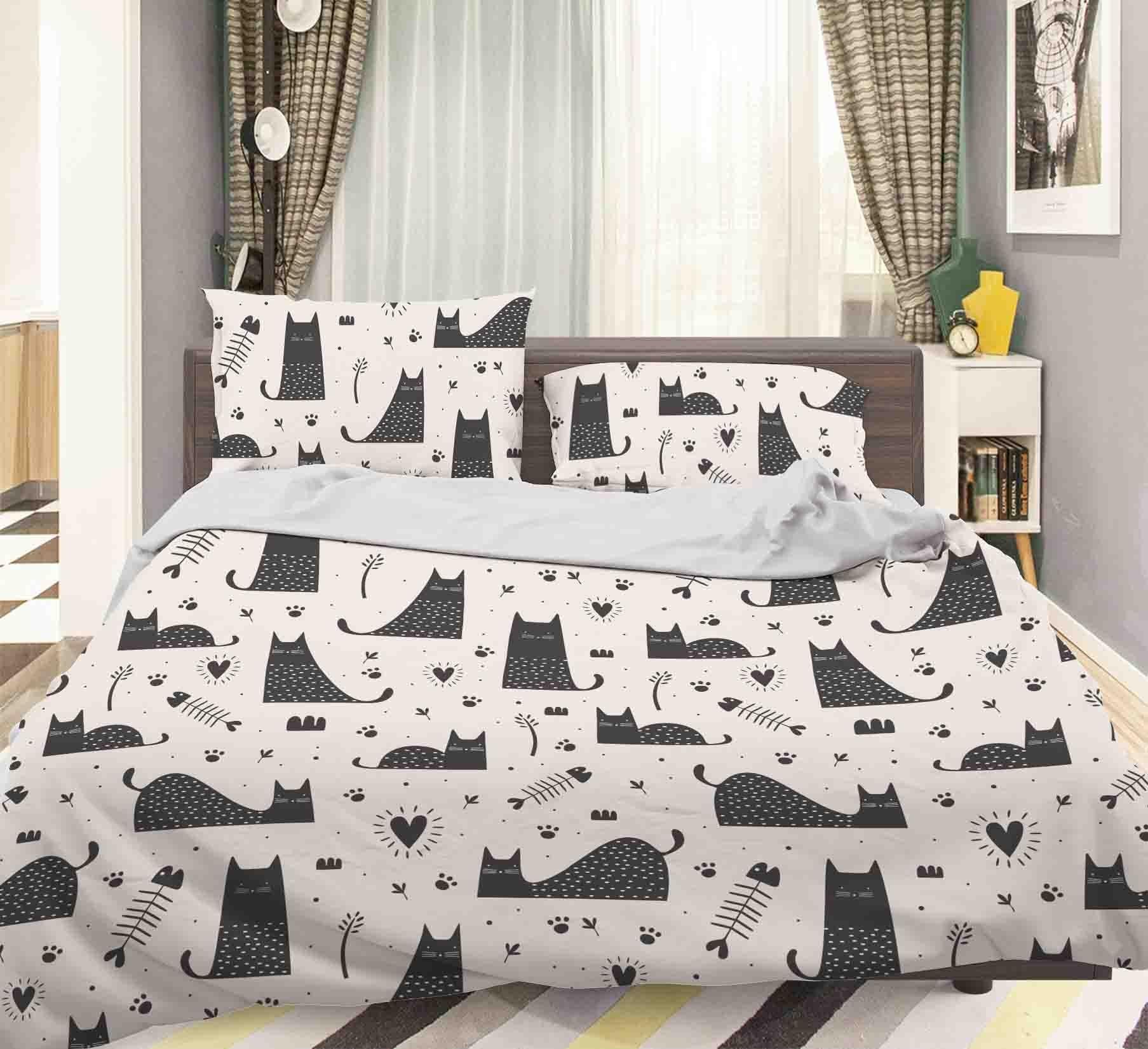 3D Cat Fish Bone Quilt Cover Set Bedding Set Pillowcases 17- Jess Art Decoration
