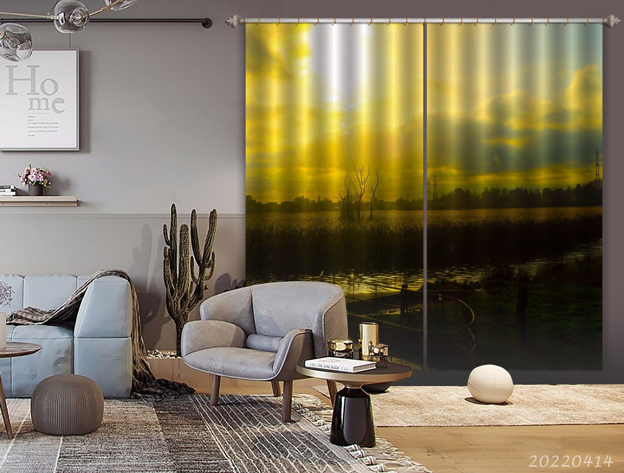 3D Landscape Nature Horizon Cloud Sky Sun Curtains and Drapes GD 4126- Jess Art Decoration