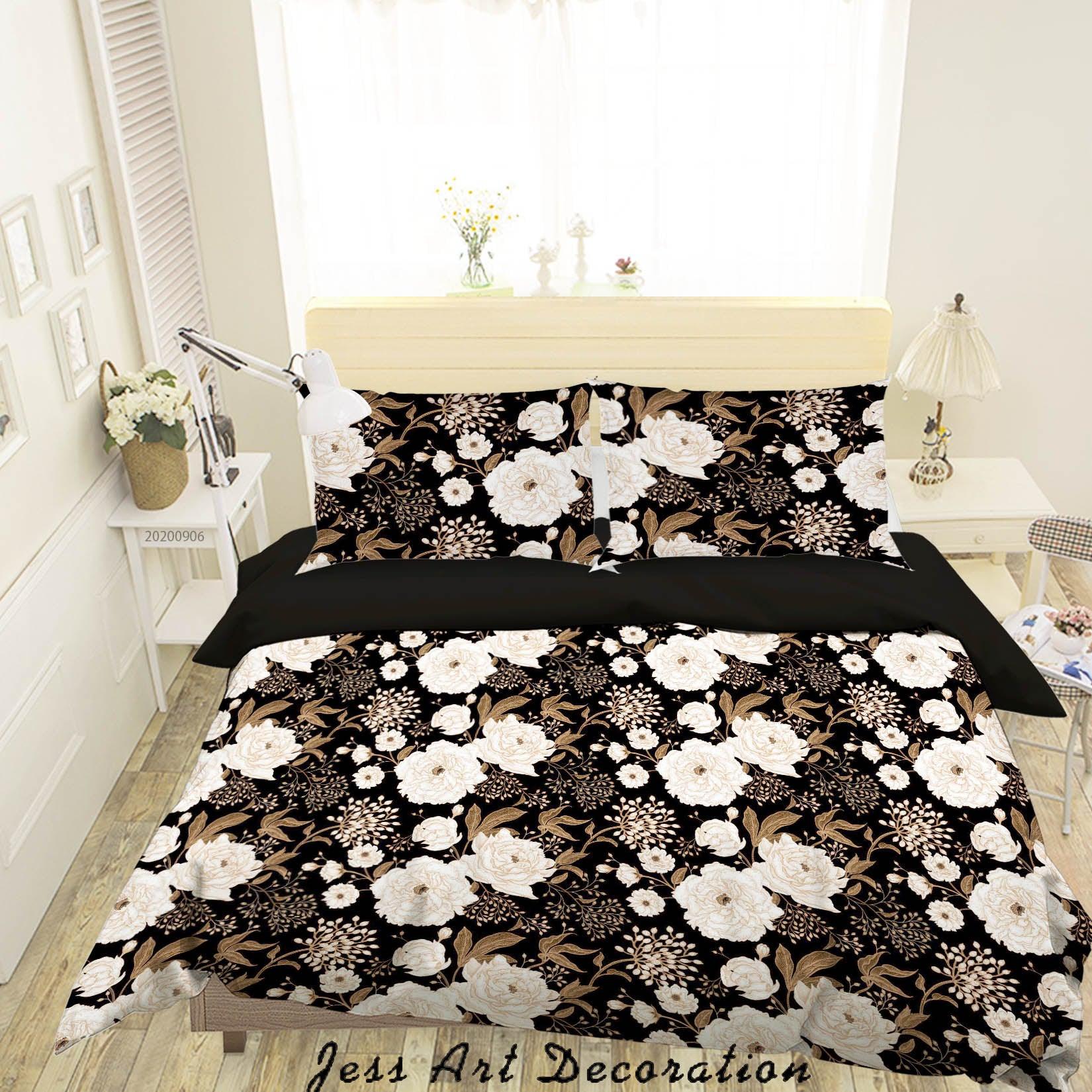 3D Vintage Fresh Leaves White Floral Pattern Quilt Cover Set Bedding Set Duvet Cover Pillowcases WJ 3635- Jess Art Decoration
