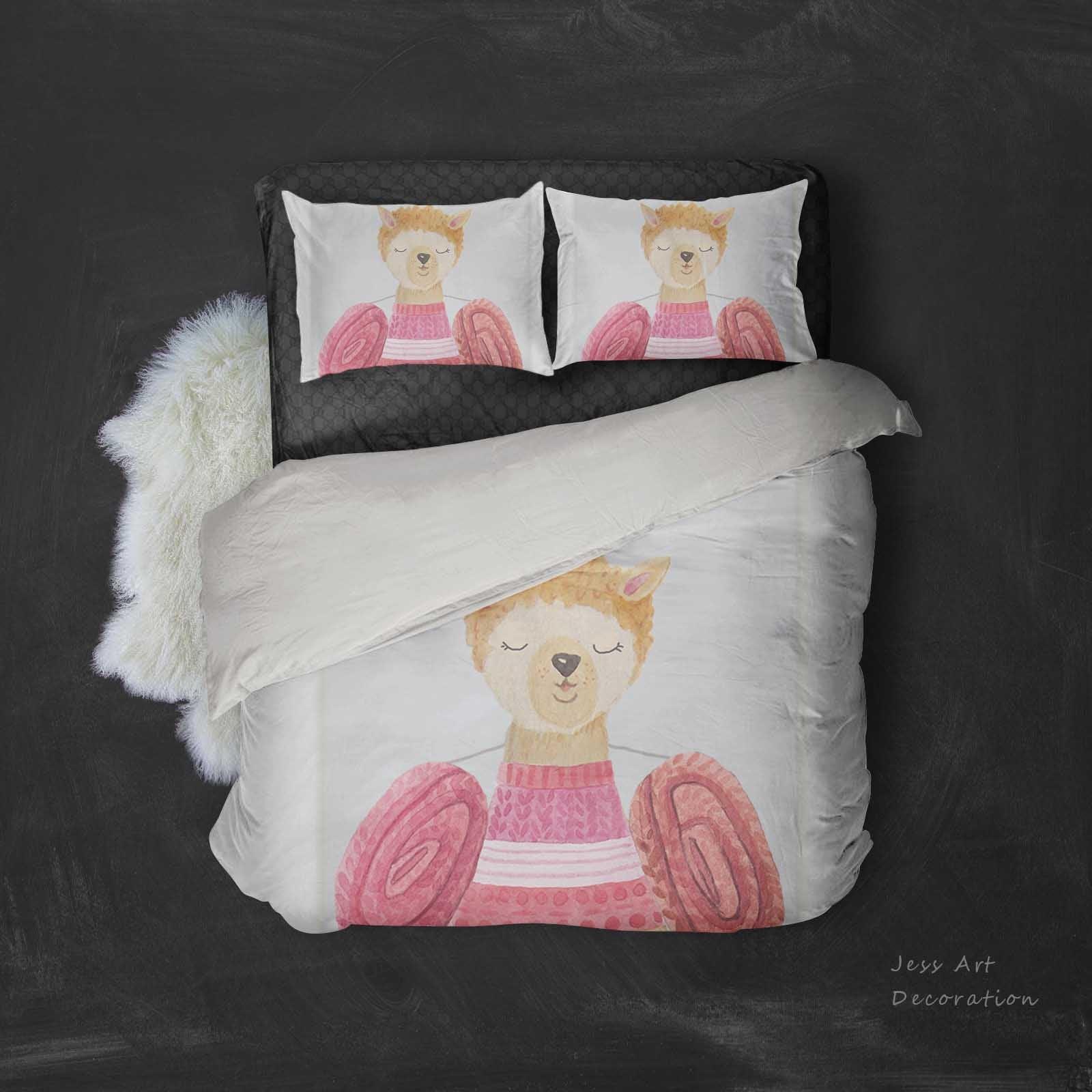 3D White Red Alpaca Quilt Cover Set Bedding Set Pillowcases 45- Jess Art Decoration