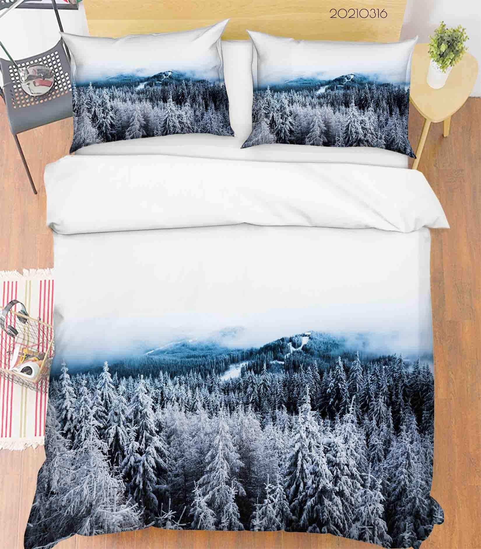 3D Sky Snow Forest Landscape Quilt Cover Set Bedding Set Duvet Cover Pillowcases 178- Jess Art Decoration