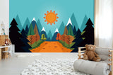 3D cartoon forest sun mountains wall mural wallpaper 15- Jess Art Decoration