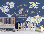 3D Nautical World Map Wall Mural Wallpaper LQH 388- Jess Art Decoration