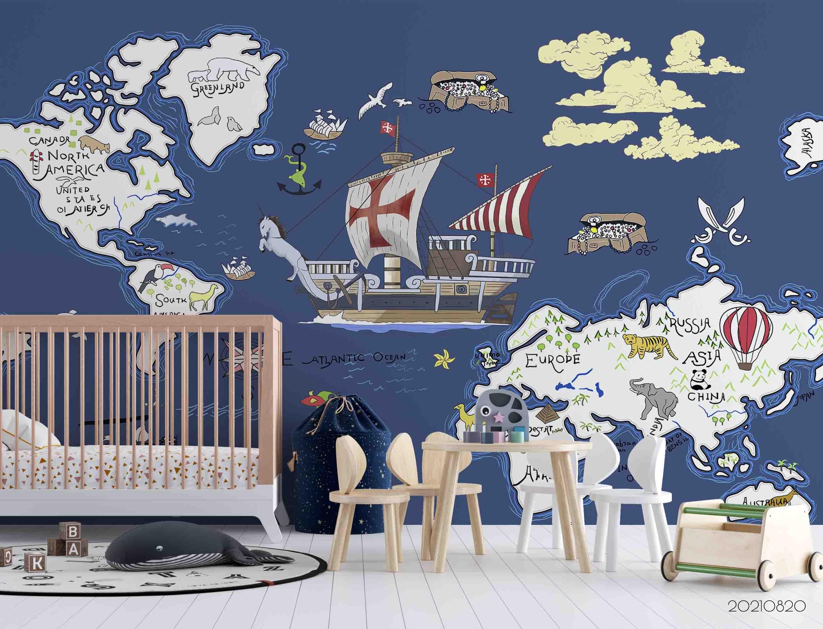 3D Nautical World Map Wall Mural Wallpaper LQH 388- Jess Art Decoration