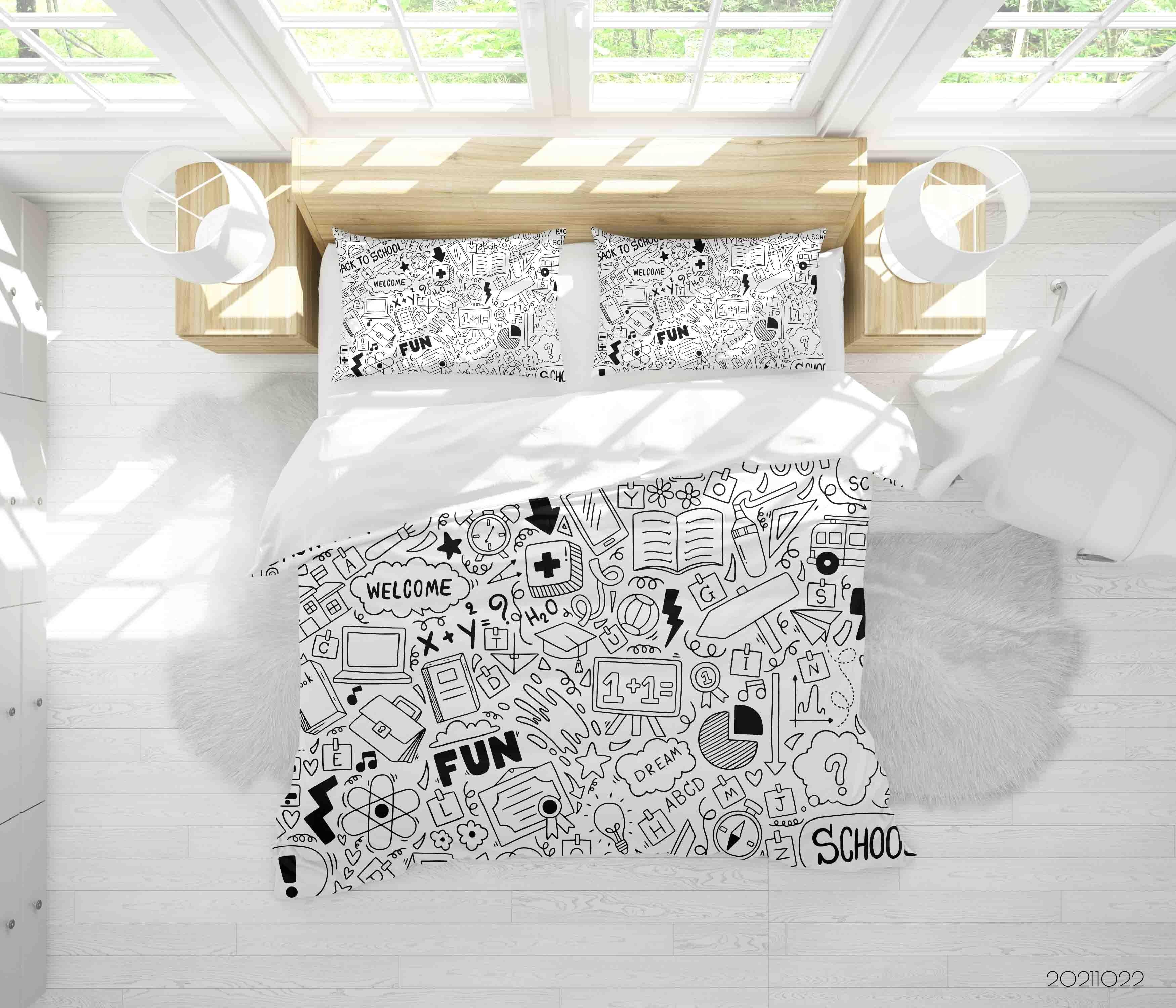 3D Abstract School Supplies Illustration Doodle Quilt Cover Set Bedding Set Duvet Cover Pillowcases 40- Jess Art Decoration