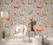 3D Hand Drawn Animal Fox Elk Leaf Wall Mural Wallpaper LQH 48- Jess Art Decoration