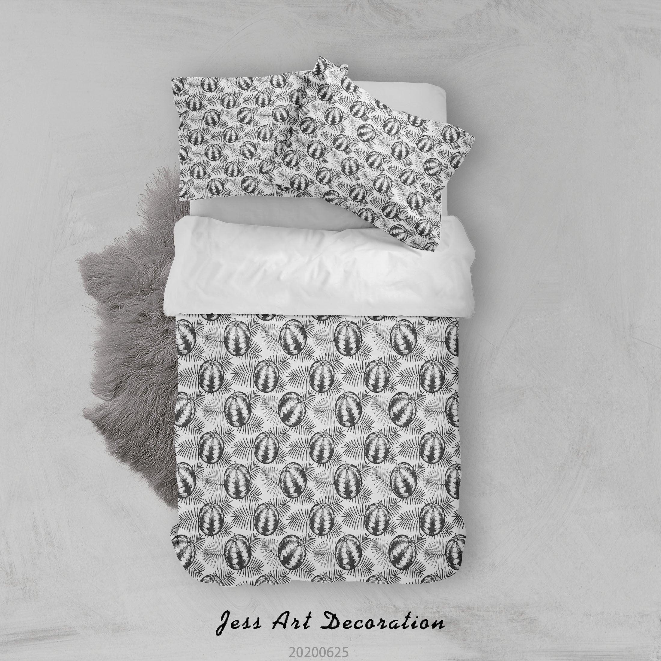 3D Black White Watermelon Leaves Quilt Cover Set Bedding Set Duvet Cover Pillowcases SF88- Jess Art Decoration