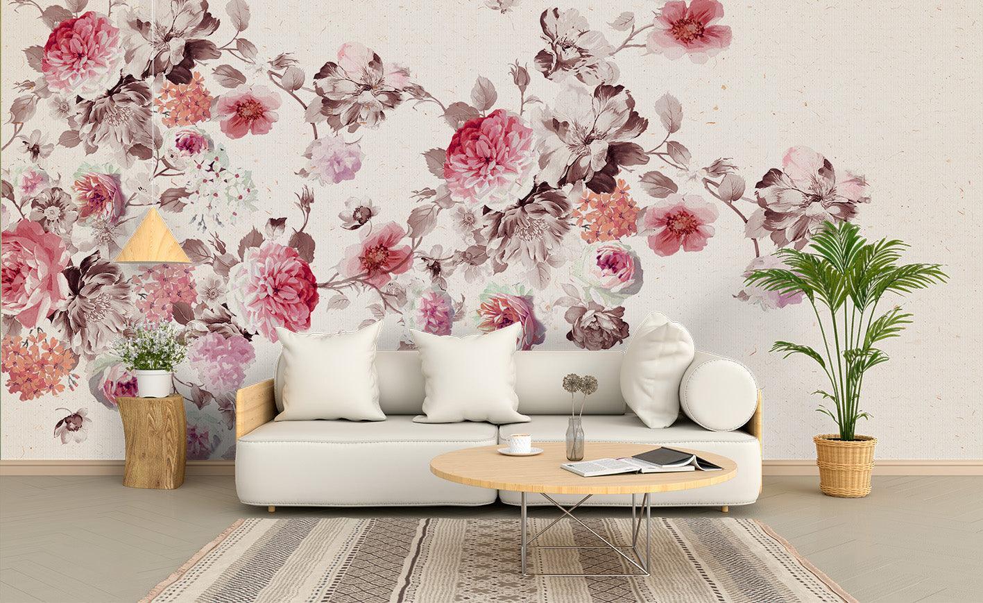 3D Hand Drawn Pink Floral Wall Mural Wallpaper LQH 59- Jess Art Decoration