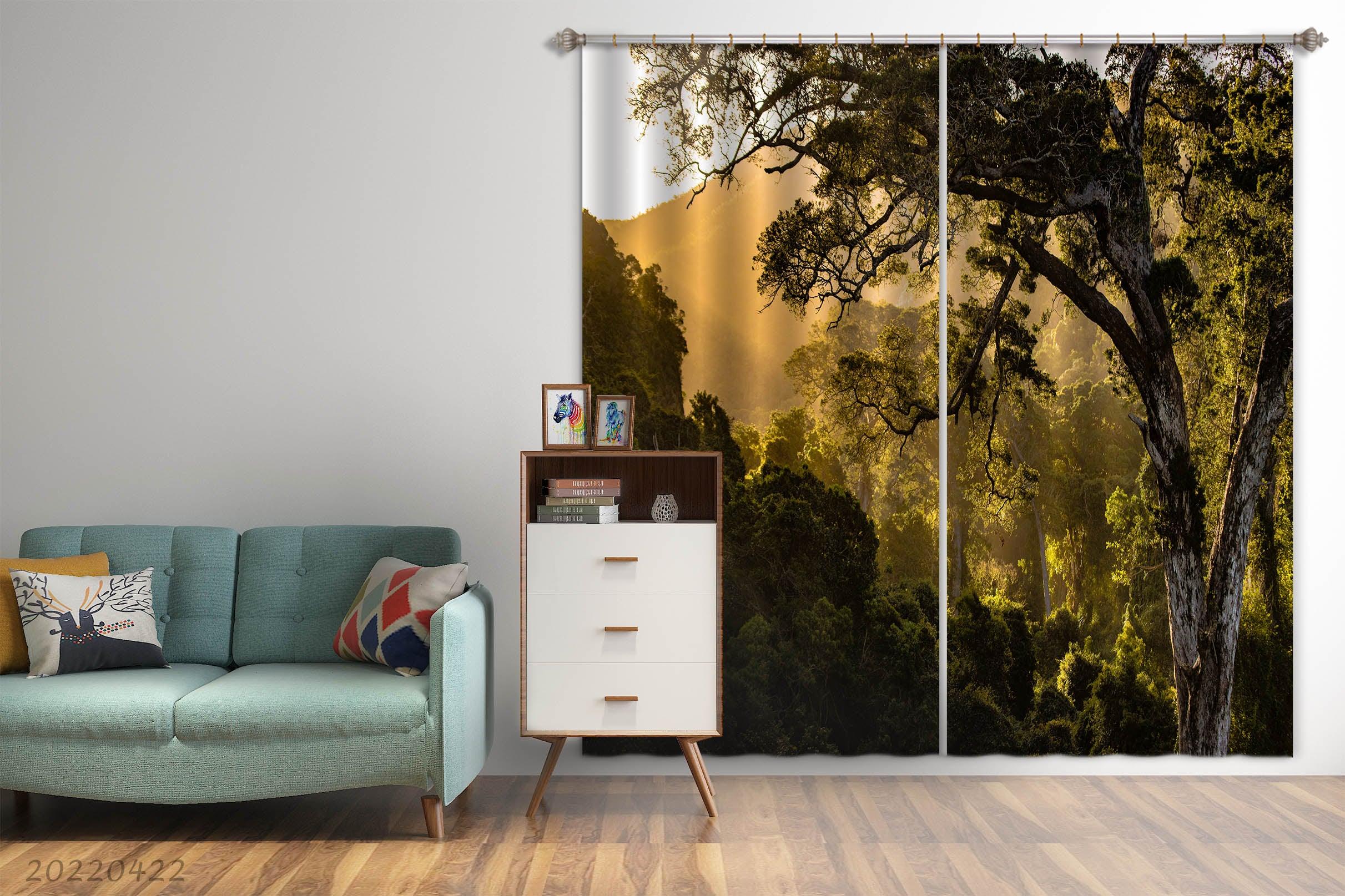 3D Landscape Mountain Forest Tree Sunbeam Curtains and Drapes GD 4195- Jess Art Decoration